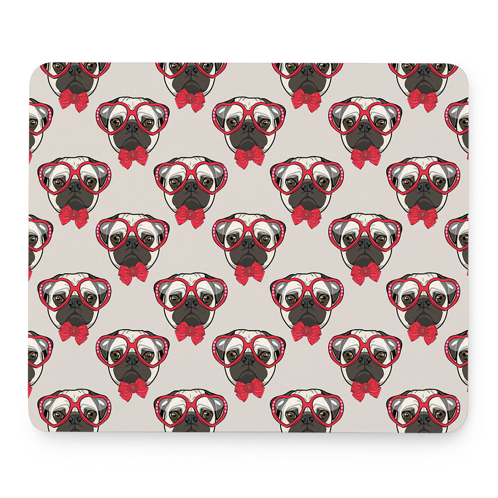Red Glasses Pug Pattern Print Mouse Pad