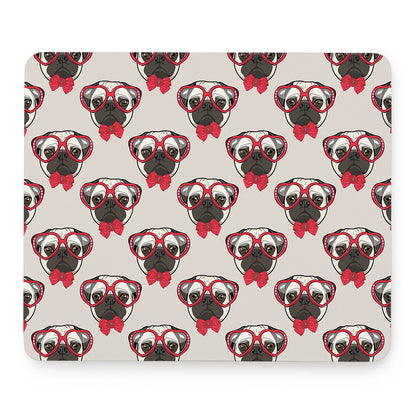 Red Glasses Pug Pattern Print Mouse Pad