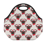 Red Glasses Pug Pattern Print Neoprene Lunch Bag