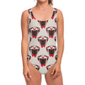 Red Glasses Pug Pattern Print One Piece Swimsuit