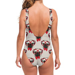 Red Glasses Pug Pattern Print One Piece Swimsuit