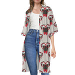 Red Glasses Pug Pattern Print Open Front Beach Cover Up
