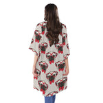 Red Glasses Pug Pattern Print Open Front Beach Cover Up