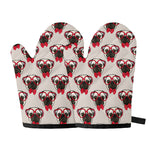 Red Glasses Pug Pattern Print Oven Mitts