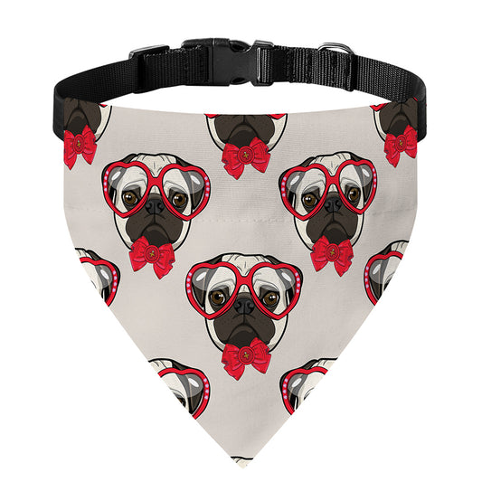 Red Glasses Pug Pattern Print Over The Collar Dog Bandana