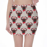 Red Glasses Pug Pattern Print Pencil Mini Skirt