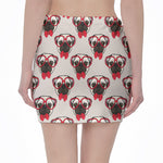 Red Glasses Pug Pattern Print Pencil Mini Skirt