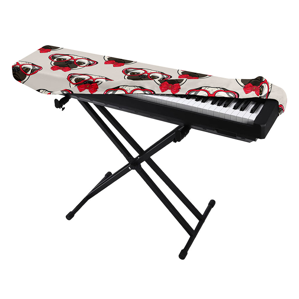 Red Glasses Pug Pattern Print Piano Keyboard Cover