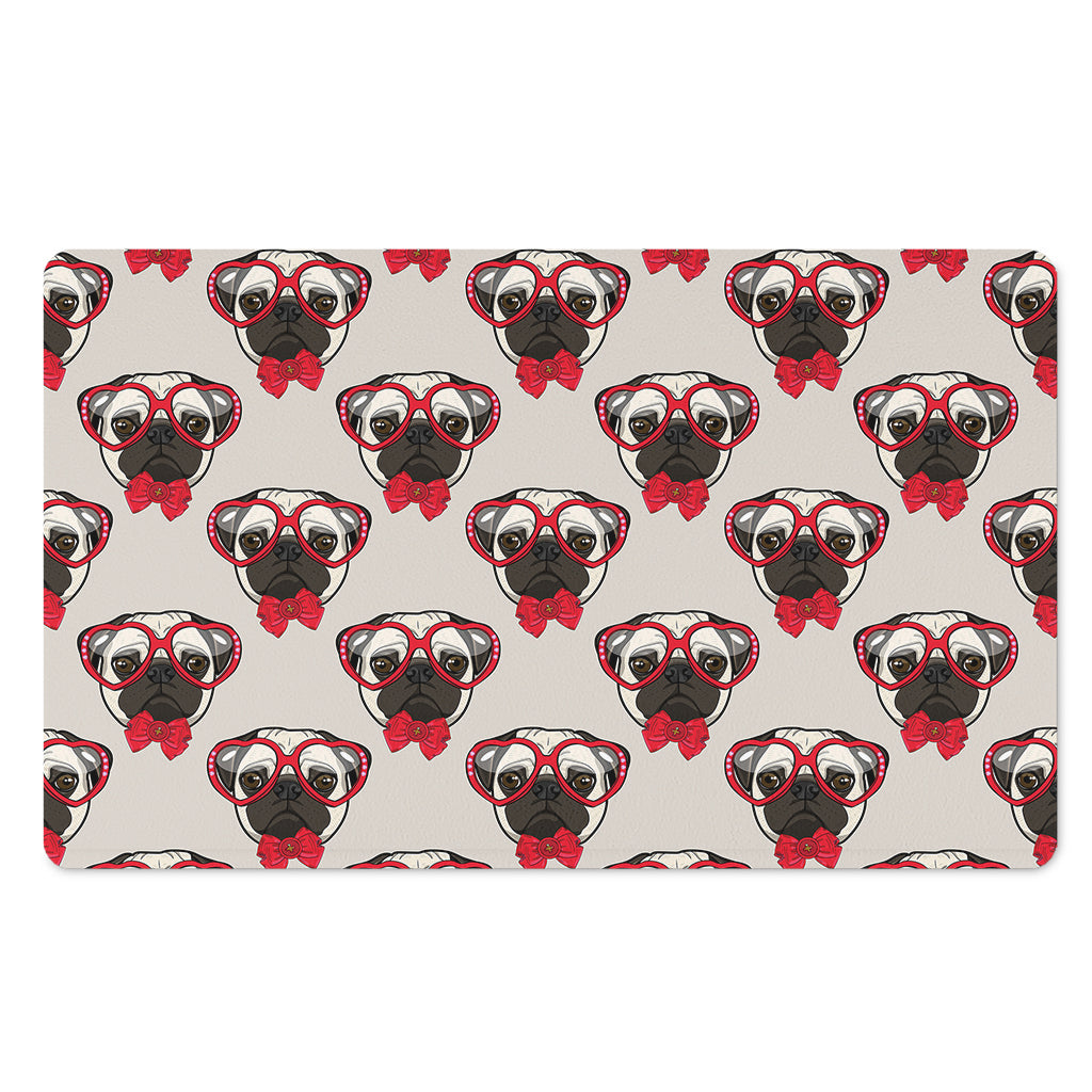 Red Glasses Pug Pattern Print Polyester Doormat