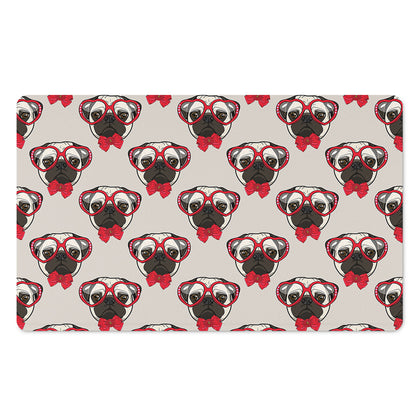 Red Glasses Pug Pattern Print Polyester Doormat