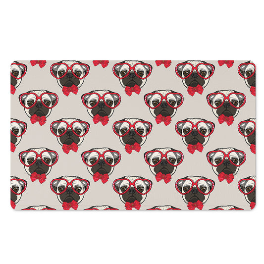 Red Glasses Pug Pattern Print Polyester Doormat