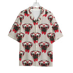 Red Glasses Pug Pattern Print Rayon Hawaiian Shirt