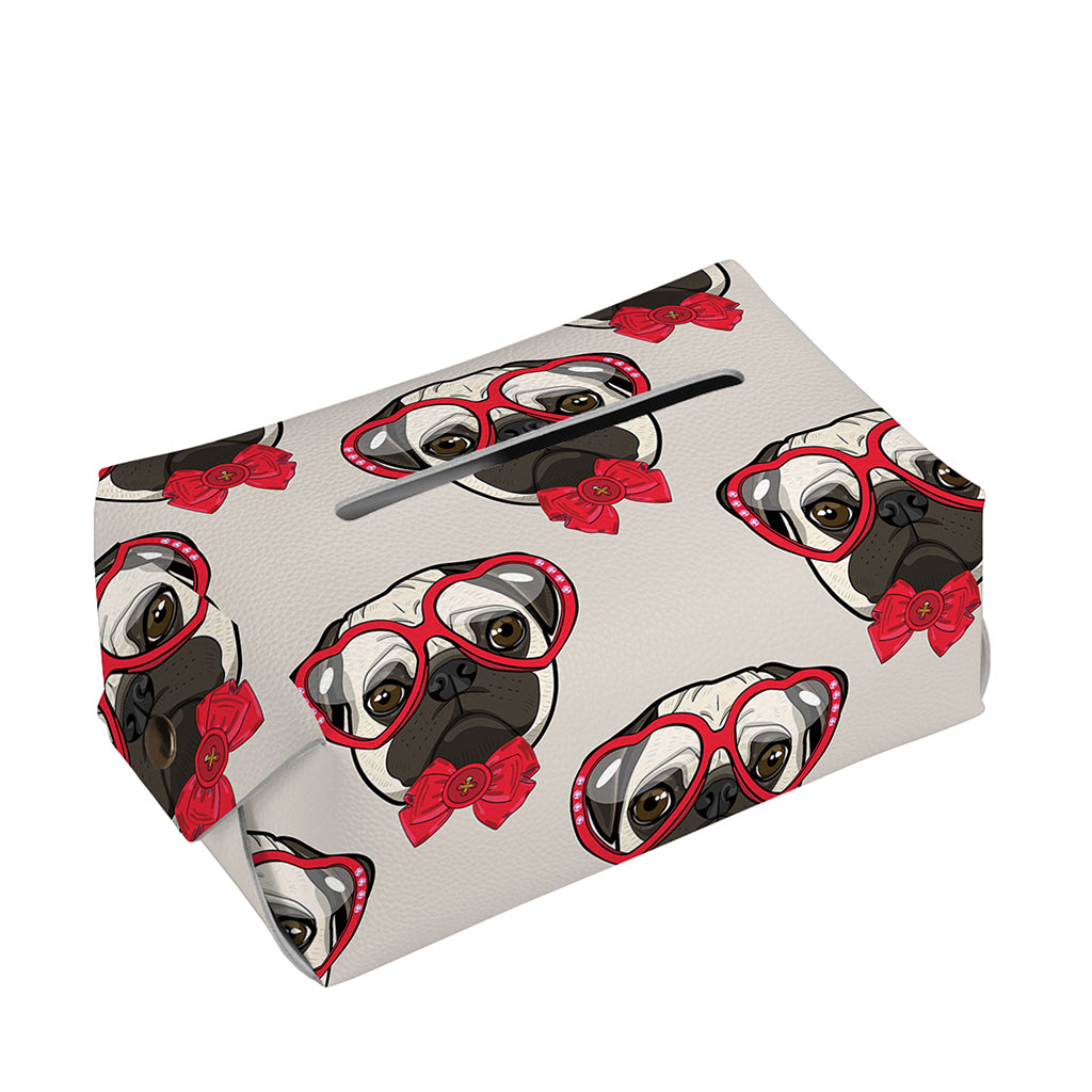 Red Glasses Pug Pattern Print Rectangle Tissue Box Cover