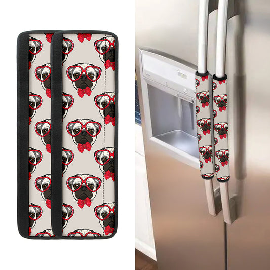 Red Glasses Pug Pattern Print Refrigerator Handle Covers