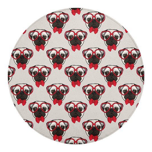 Red Glasses Pug Pattern Print Round Blanket