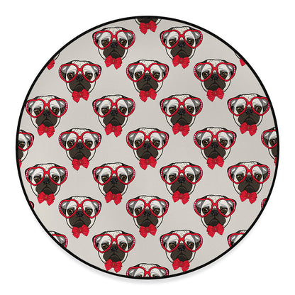 Red Glasses Pug Pattern Print Round Floor Mat