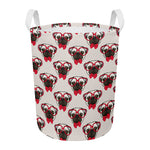 Red Glasses Pug Pattern Print Round Laundry Basket