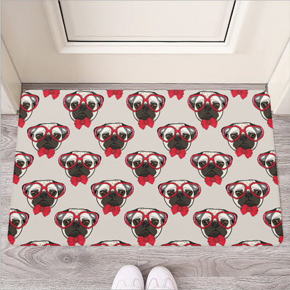 Red Glasses Pug Pattern Print Rubber Doormat