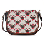 Red Glasses Pug Pattern Print Saddle Bag