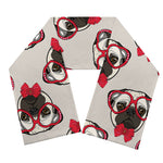 Red Glasses Pug Pattern Print Scarf
