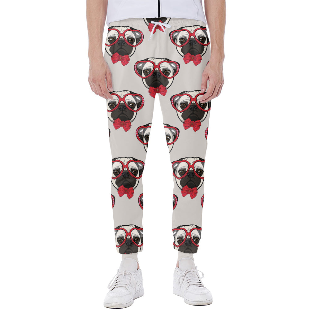 Red Glasses Pug Pattern Print Scuba Joggers