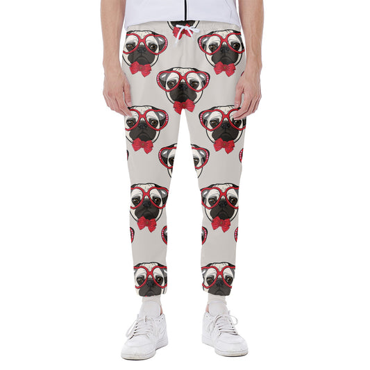 Red Glasses Pug Pattern Print Scuba Joggers