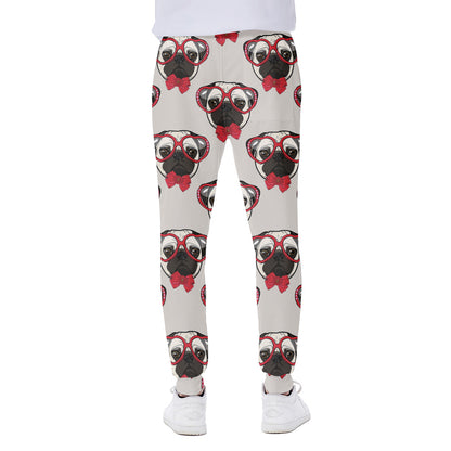 Red Glasses Pug Pattern Print Scuba Joggers