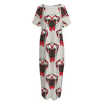 Red Glasses Pug Pattern Print Short Sleeve Long Nightdress