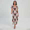 Red Glasses Pug Pattern Print Short Sleeve Maxi Dress