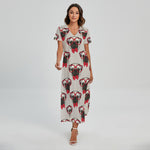 Red Glasses Pug Pattern Print Short Sleeve Maxi Dress