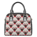 Red Glasses Pug Pattern Print Shoulder Handbag