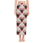 Red Glasses Pug Pattern Print Side Slit Maxi Skirt