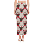 Red Glasses Pug Pattern Print Side Slit Maxi Skirt