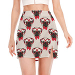 Red Glasses Pug Pattern Print Side Slit Mini Skirt