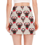 Red Glasses Pug Pattern Print Side Slit Mini Skirt