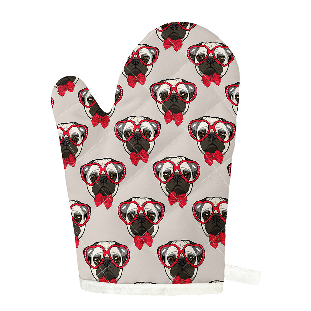 Red Glasses Pug Pattern Print Single Oven Mitt
