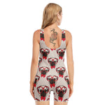 Red Glasses Pug Pattern Print Sleeveless One Piece Swimsuit