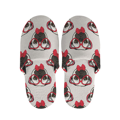 Red Glasses Pug Pattern Print Slippers