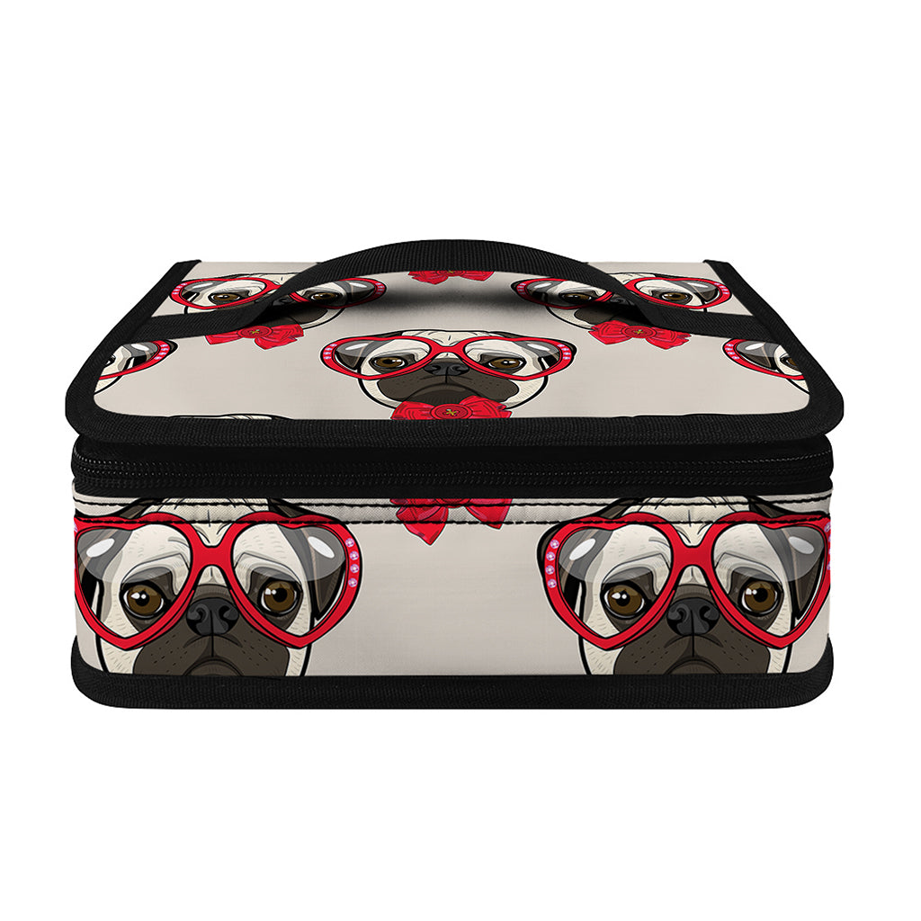Red Glasses Pug Pattern Print Small Lunch Bag