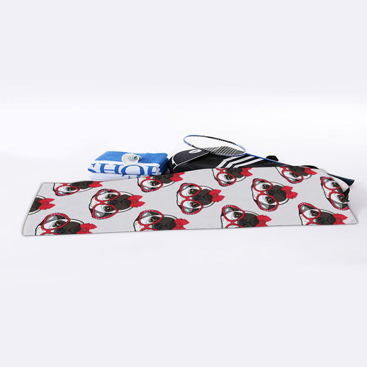 Red Glasses Pug Pattern Print Sports Towel