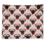 Red Glasses Pug Pattern Print Tapestry
