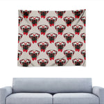 Red Glasses Pug Pattern Print Tapestry