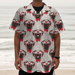 Red Glasses Pug Pattern Print Textured Short Sleeve Shirt