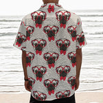 Red Glasses Pug Pattern Print Textured Short Sleeve Shirt