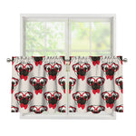 Red Glasses Pug Pattern Print Tier Curtains