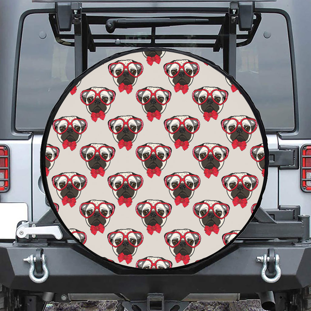 Red Glasses Pug Pattern Print Tire Cover