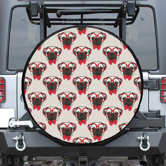 Red Glasses Pug Pattern Print Tire Cover