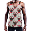 Red Glasses Pug Pattern Print Men's Workout Tank Top