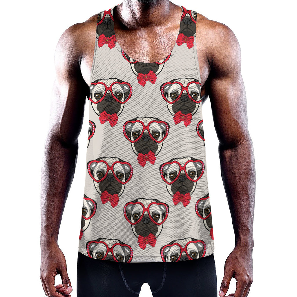 Red Glasses Pug Pattern Print Training Tank Top