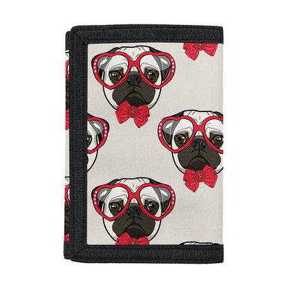 Red Glasses Pug Pattern Print Trifold Wallet
